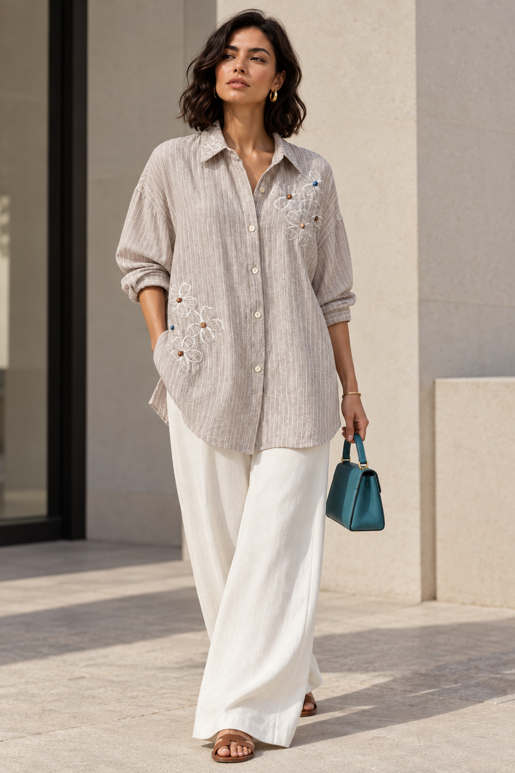 Blusa Plus Size con Bordado Latte