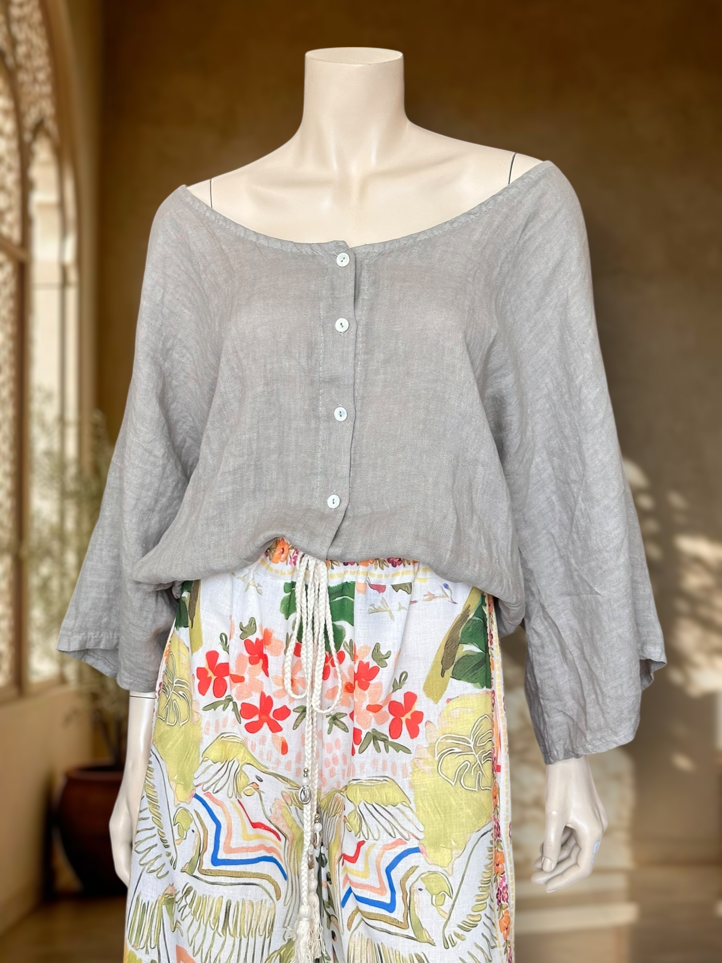 Blusa Italiana Lino Taupe