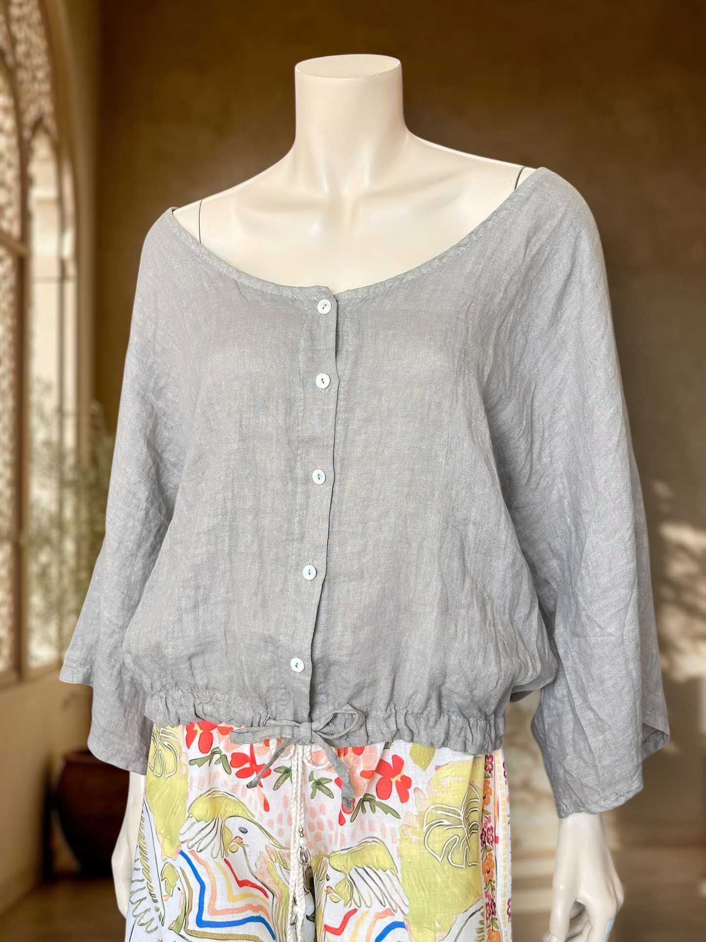 Blusa Italiana Lino Taupe
