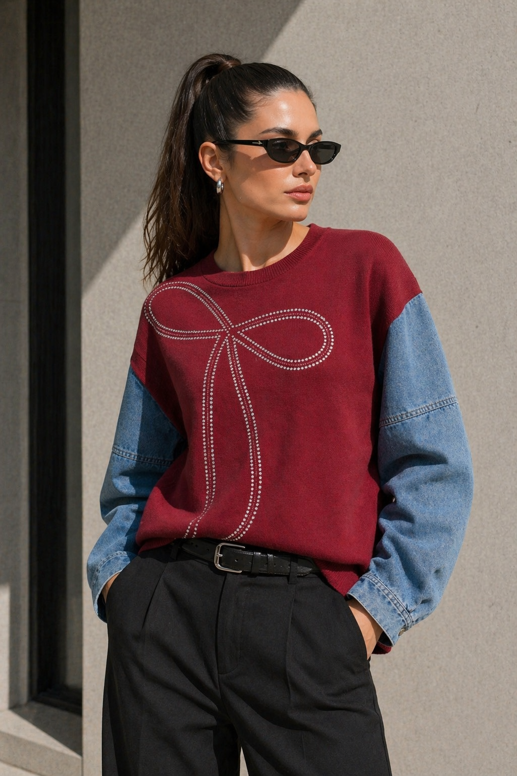 Sweater Bow Rojo Borgoña