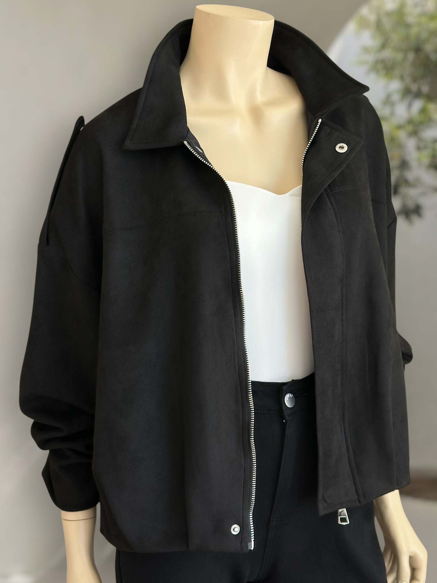 Chaqueta Bomber Suede Negro
