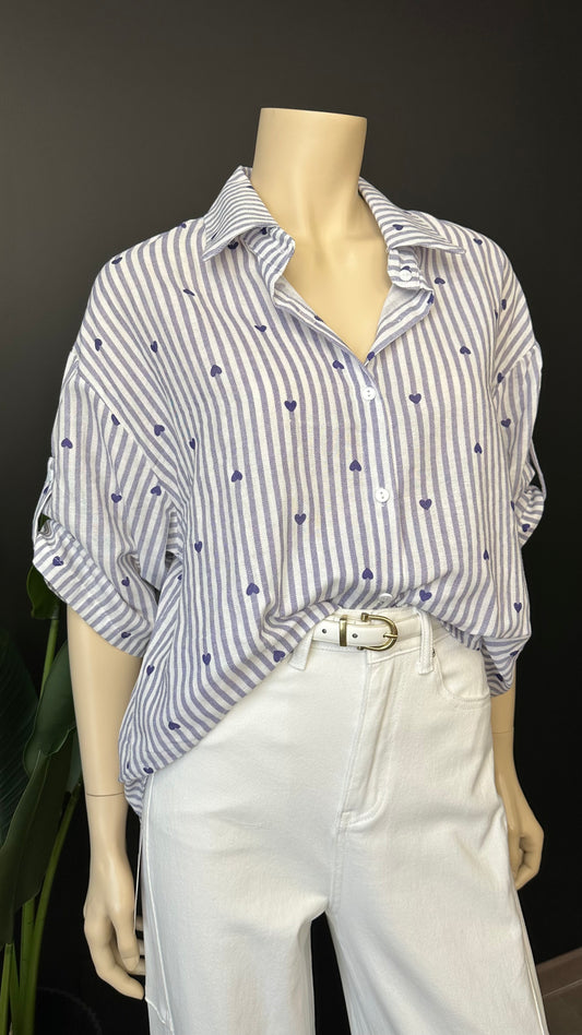 Blusa Rayas & Corazones Azul