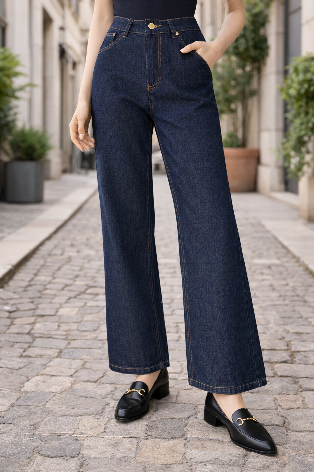 Jeans Wide Leg Dark Denim