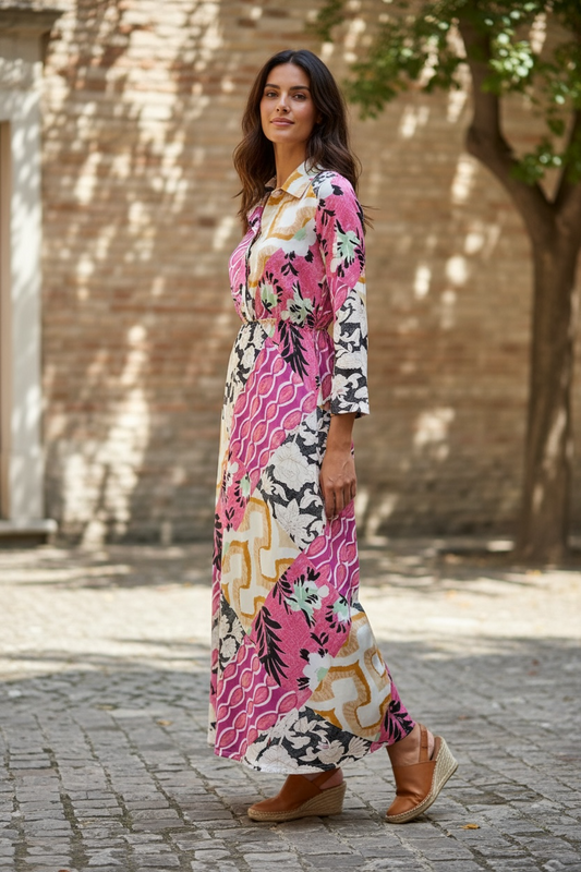 Vestido Satin Patch Rosa Mix