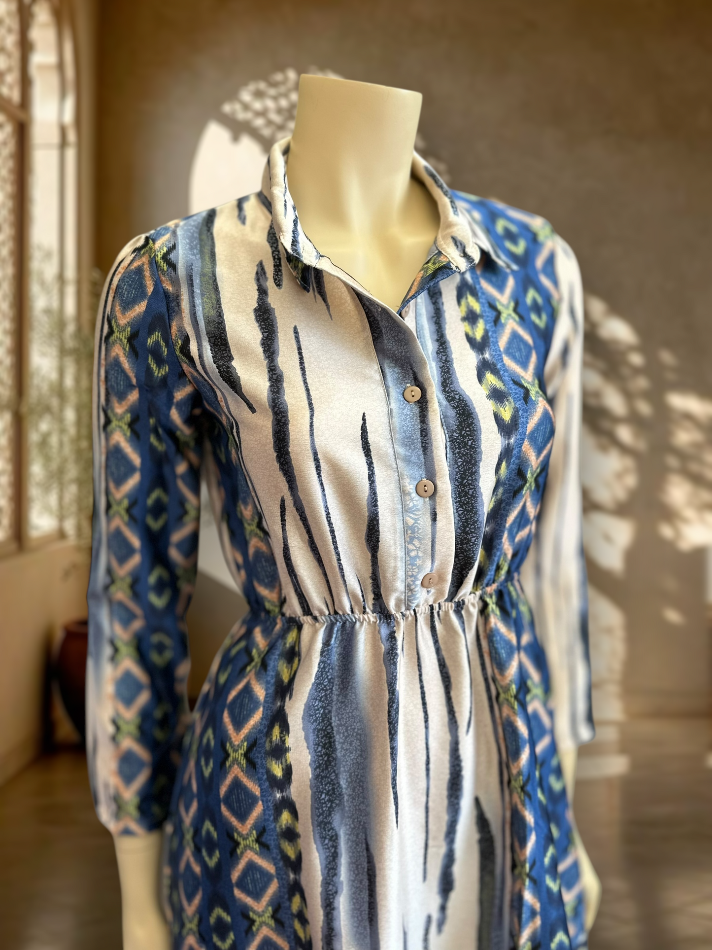 Vestido Satin Geo Azul Mix