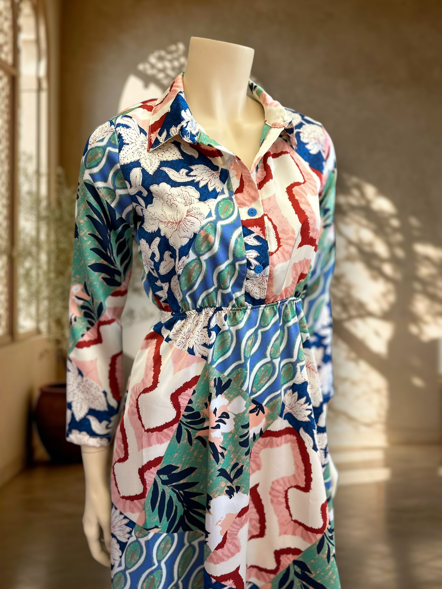 Vestido Satin Patch Azul Mix