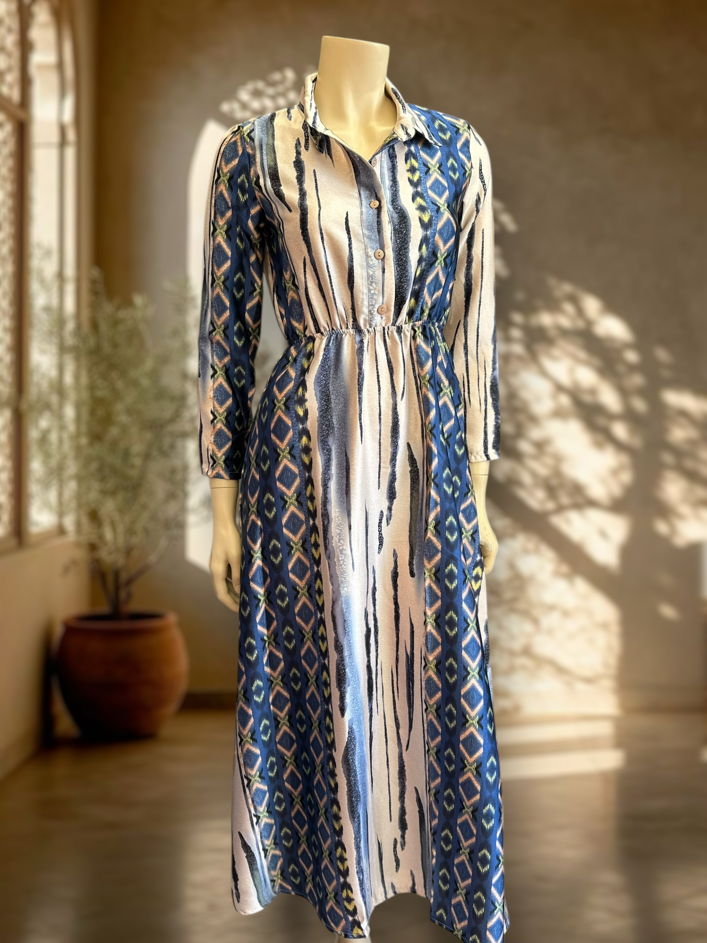 Vestido Satin Geo Azul Mix