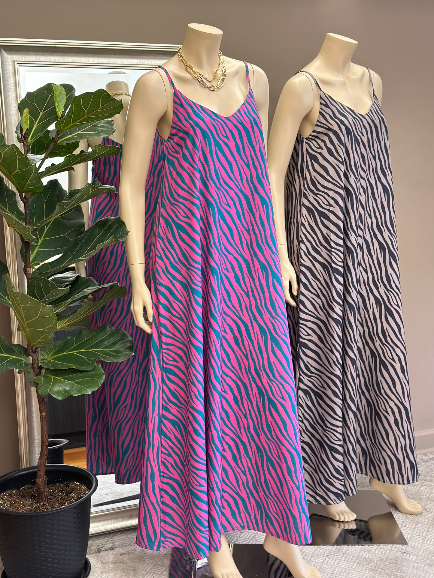 Maxi Vestido Animal Print Magenta Mix