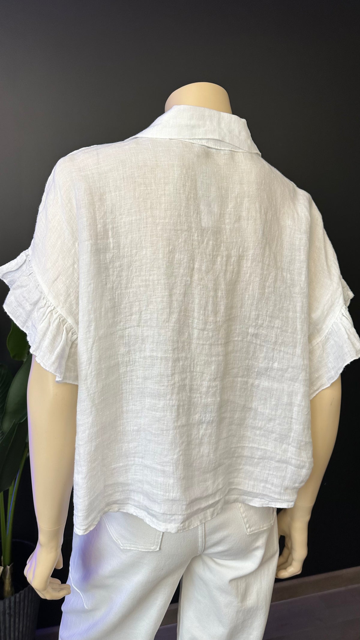 Blusa Italiana 100% Lino con Vuelos Blanco Natural