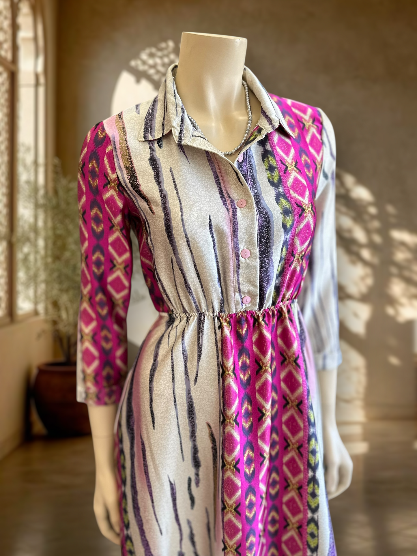 Vestido Satin Geo Rosa Mix