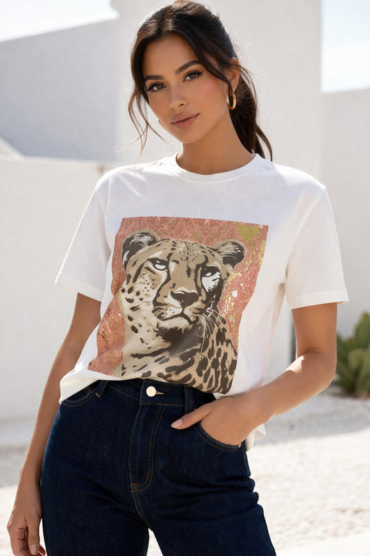 Polera Safari Print Cotton Blanco
