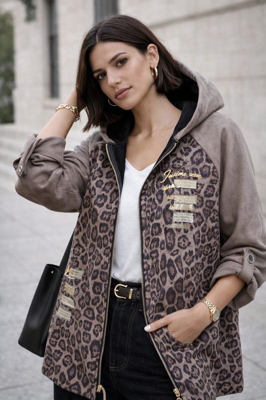 Chaqueta Suede Leopard Taupe
