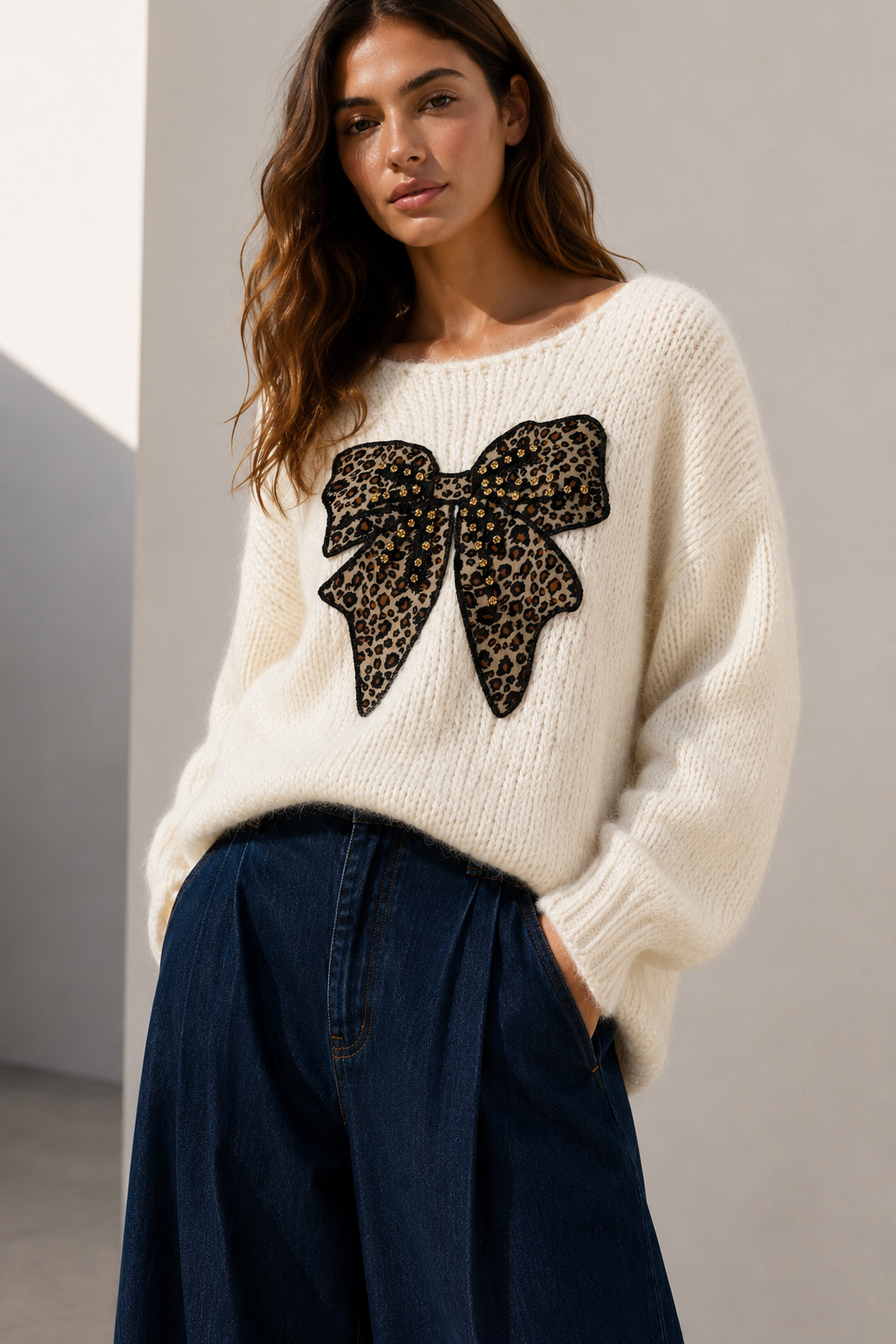 Sweater Lazo Animal Print Crudo