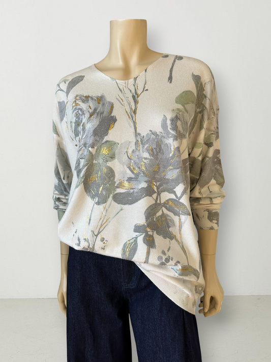 Sweater Floral Acuarela Crudo