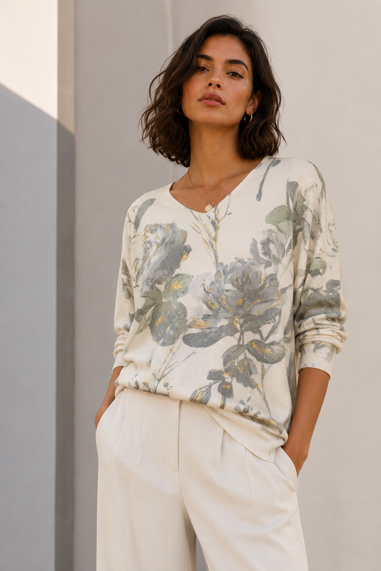 Sweater Floral Acuarela Crudo