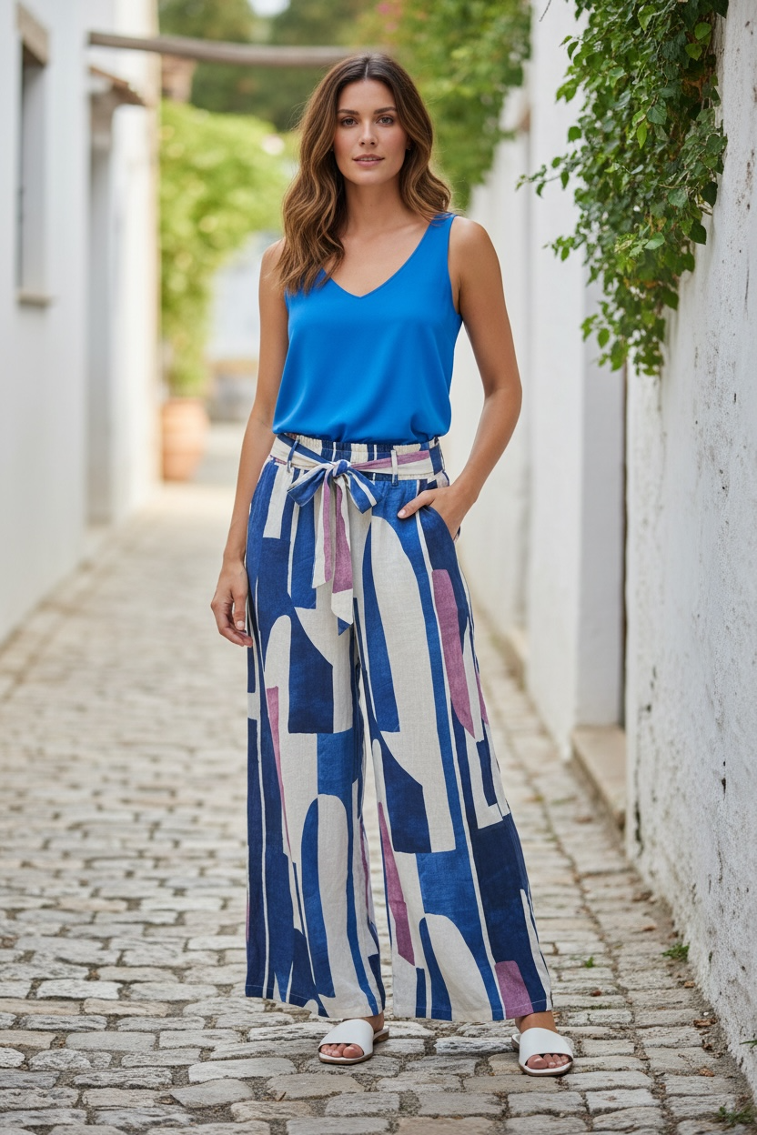 Pantalón Look Lino Azul