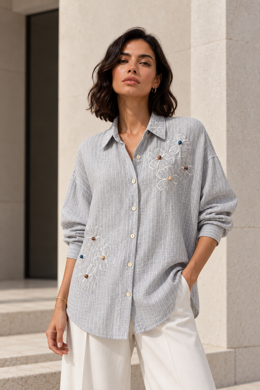 Blusa Plus Size con Bordado Celeste